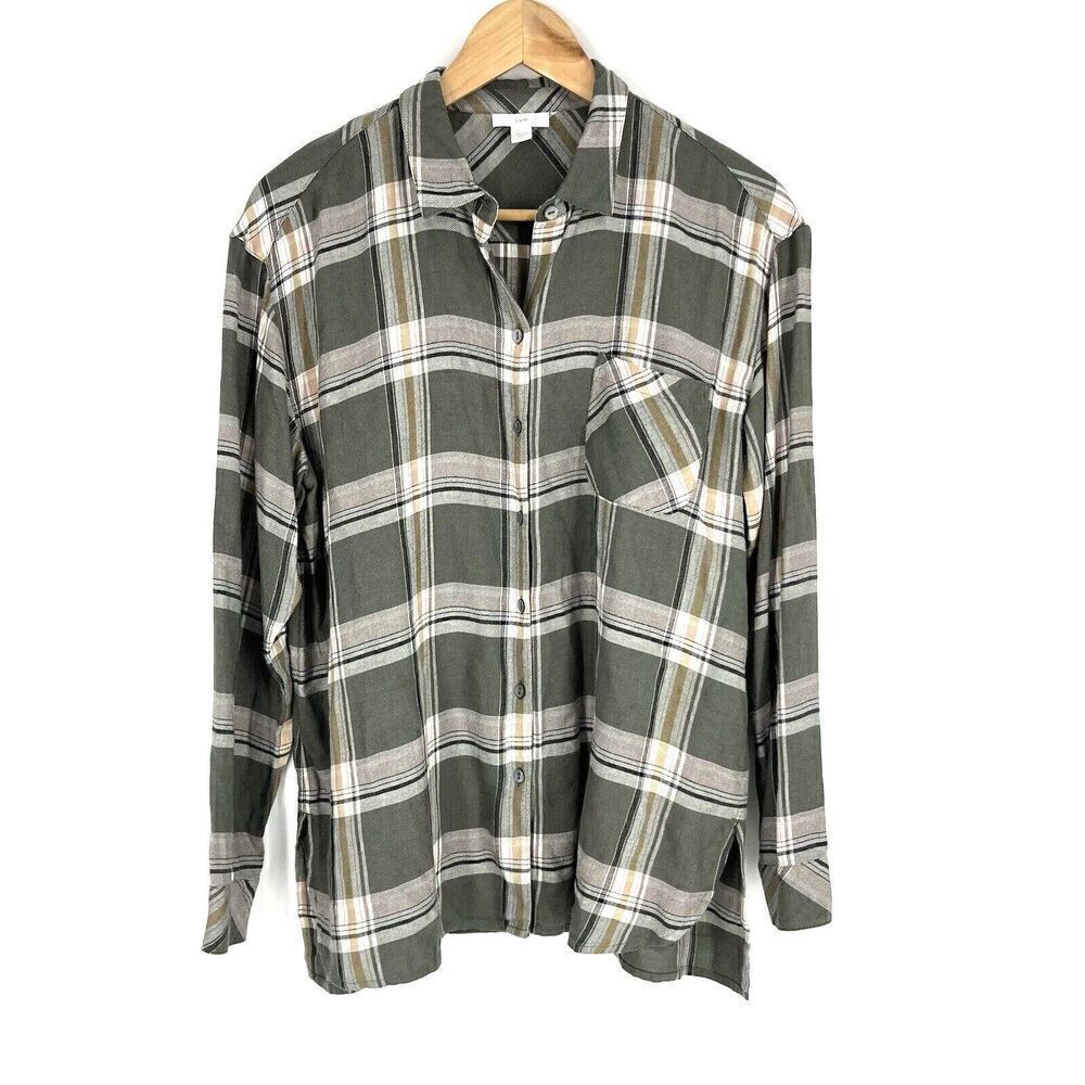 J Jill Top Size Small Womens Green Pink Button Up Flannel Shirt Long Sleeve